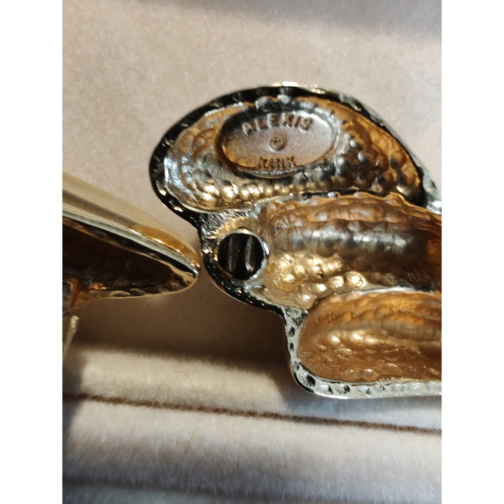 Vintage 80s Alexis Kirk Gold Tone Statement Earrings Clip On Huggie Modern - Picture 6 of 8